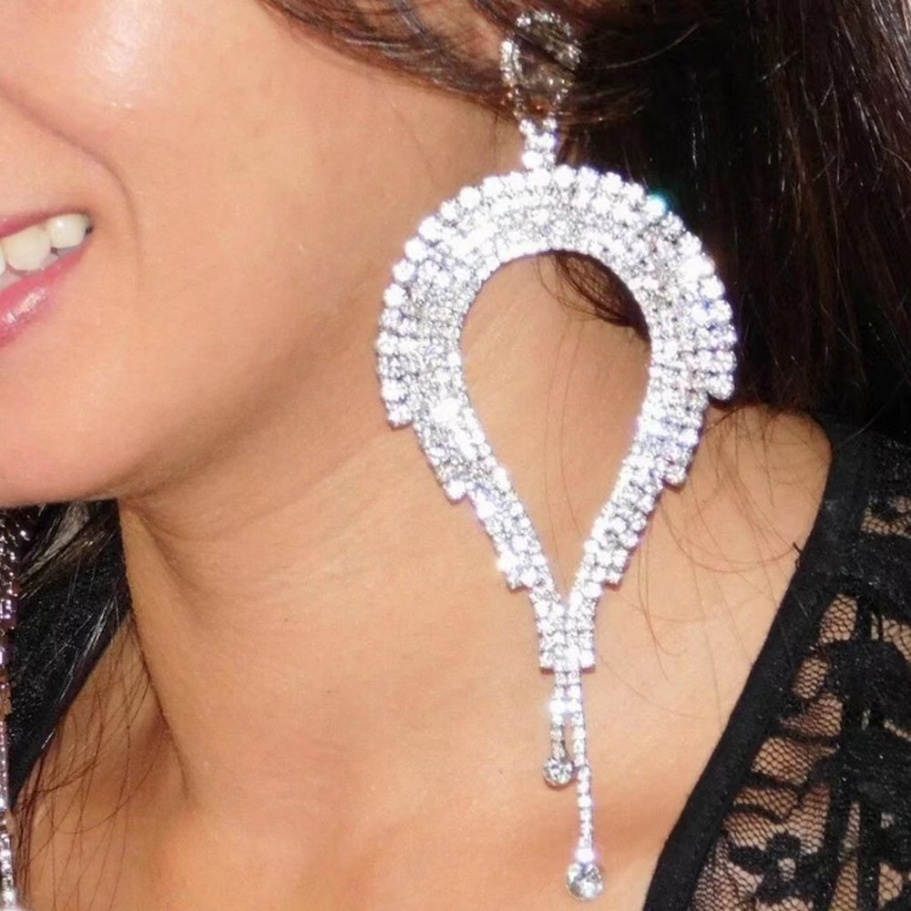 Elegant European Party Statement Flashy Rhinestone Diamond Chandelier Earrings
